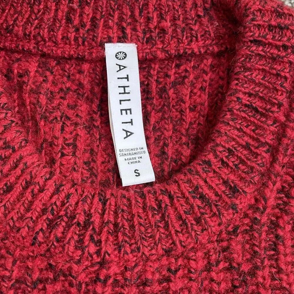 Athleta Sierra Crew Wool Blend Rib Knit Sweater Womens Size S Red Marl Cozy Warm